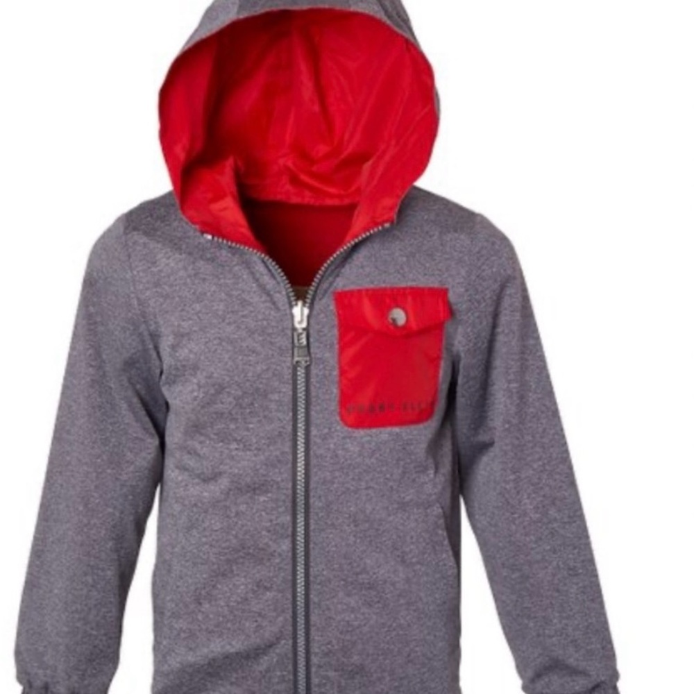 Perry Ellis Reversible Gray and Red Hooded Jacket